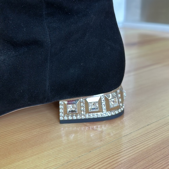 Miu Miu Suede Boots with Rhinestone Heel - Picture 2 of 7
